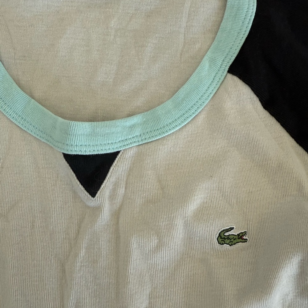 Lacoste White Body Black Raglan Top with Mint Trim - Picture 3 of 3
